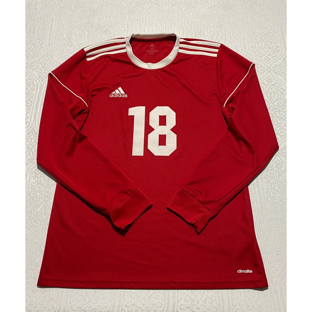 Adidas Mens Climalite Long Sleeve Soccer Jersey Red White‎ Morse 18 Size M